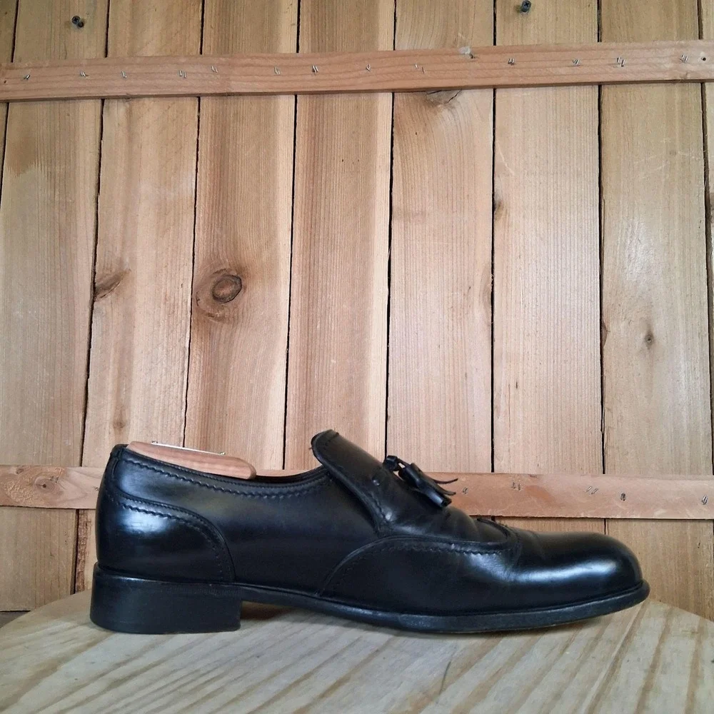 Salvatore Ferragamo Shoes Mens 8.5 D Black Leather Tassel‎ Loafers Wingtip Slip